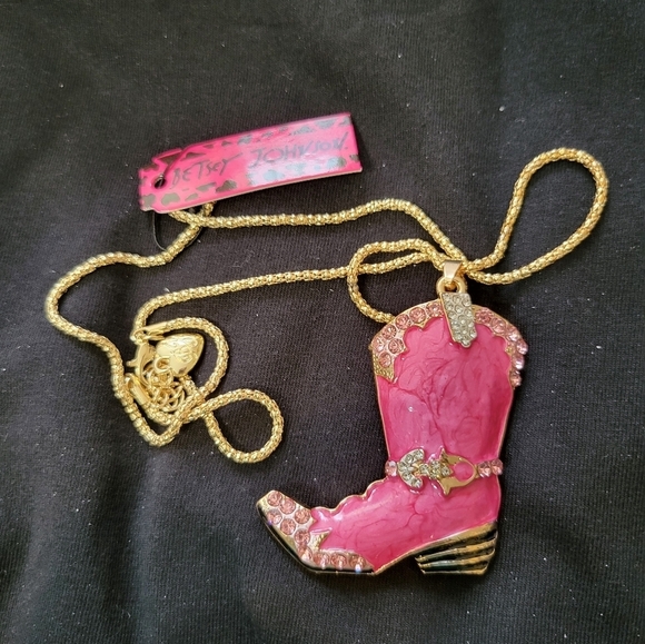 Betsey Johnson Pink and Gold Boot Necklace New - Picture 4 of 7